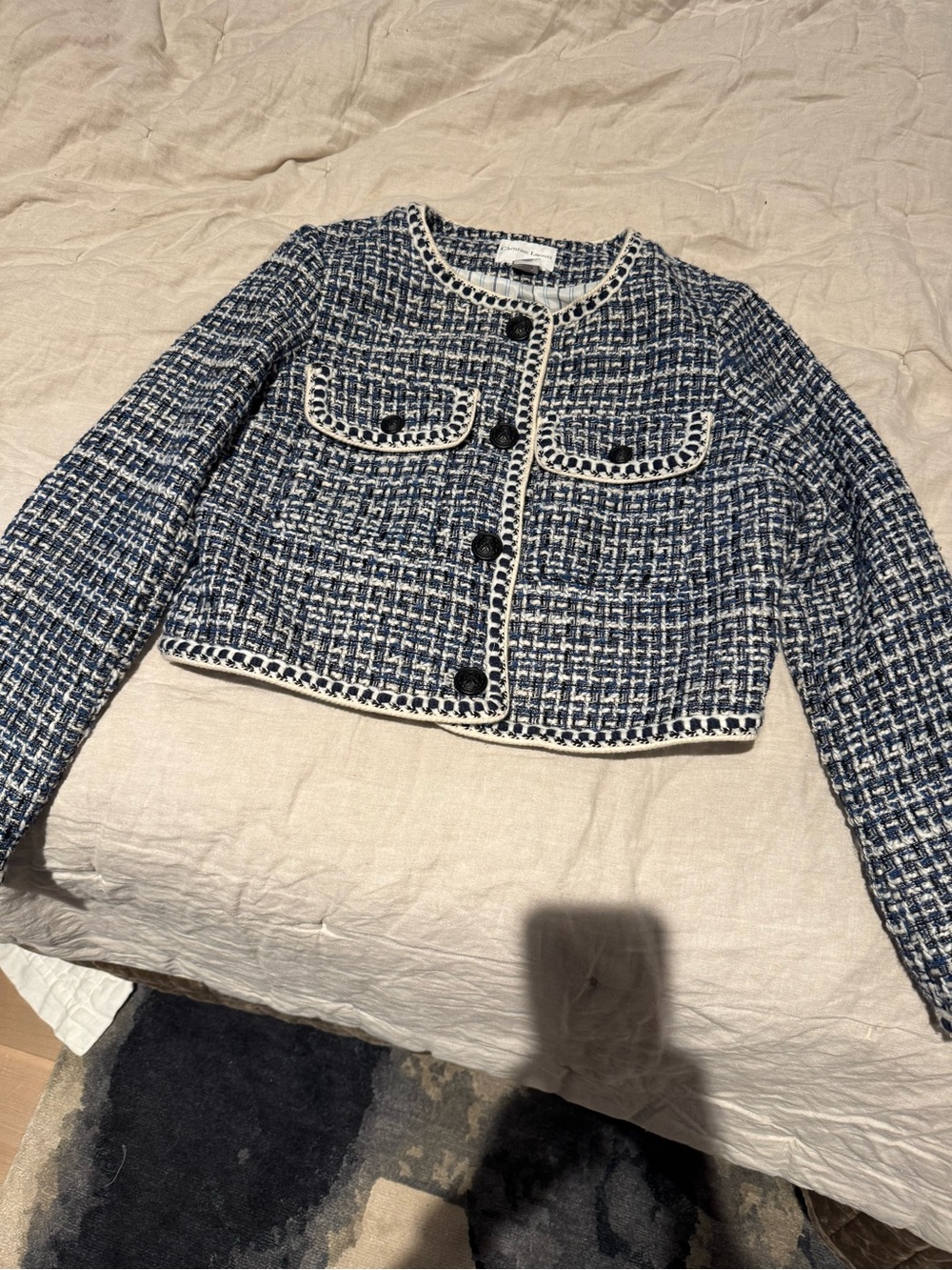 Christian Lacroix Navy and White Tweed Cropped Blazer medium